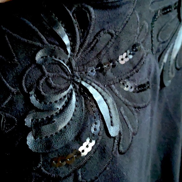 Couture Embellished Embroidery Sequin Black Top - Picture 4 of 12
